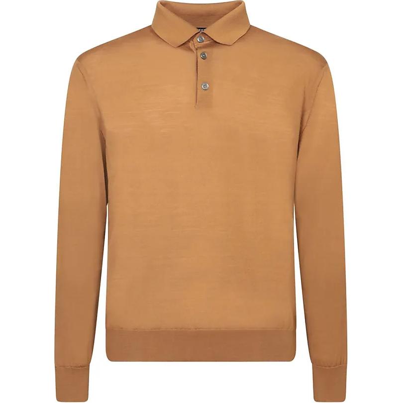 Zegna  Solid Long Sleeve Polo Shirt Ginger Yellow Pullover Design. UEM00A8132N05252