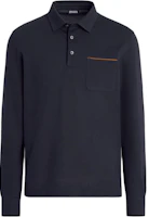 Zegna Solid Navy Long Sleeve Polo Shirt with Chest Pocket. UE392A8-E757-B09 Zegna Solid Navy Long Sleeve Polo Shirt with Chest Pocket. UE392A8-E757-B09