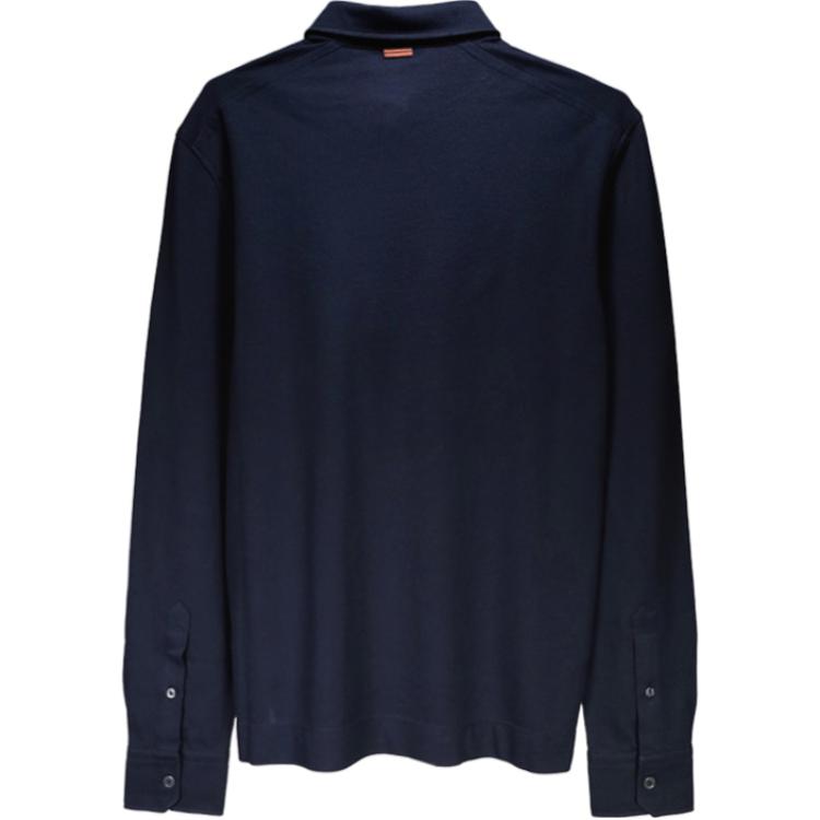 Lookbook Zegna  Solid Navy Long Sleeve Polo Shirt with Chest Pocket. UE392A8-E757-B09