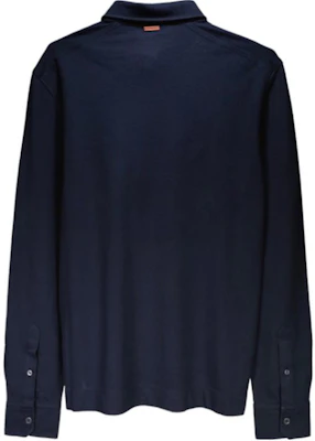 Zegna Solid Navy Long Sleeve Polo Shirt with Chest Pocket. UE392A8-E757-B09 Lookbook Zegna Solid Navy Long Sleeve Polo Shirt with Chest Pocket. UE392A8-E757-B09