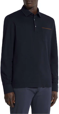 Zegna Solid Navy Long Sleeve Polo Shirt with Chest Pocket. UE392A8-E757-B09 Shop Zegna Solid Navy Long Sleeve Polo Shirt with Chest Pocket. UE392A8-E757-B09