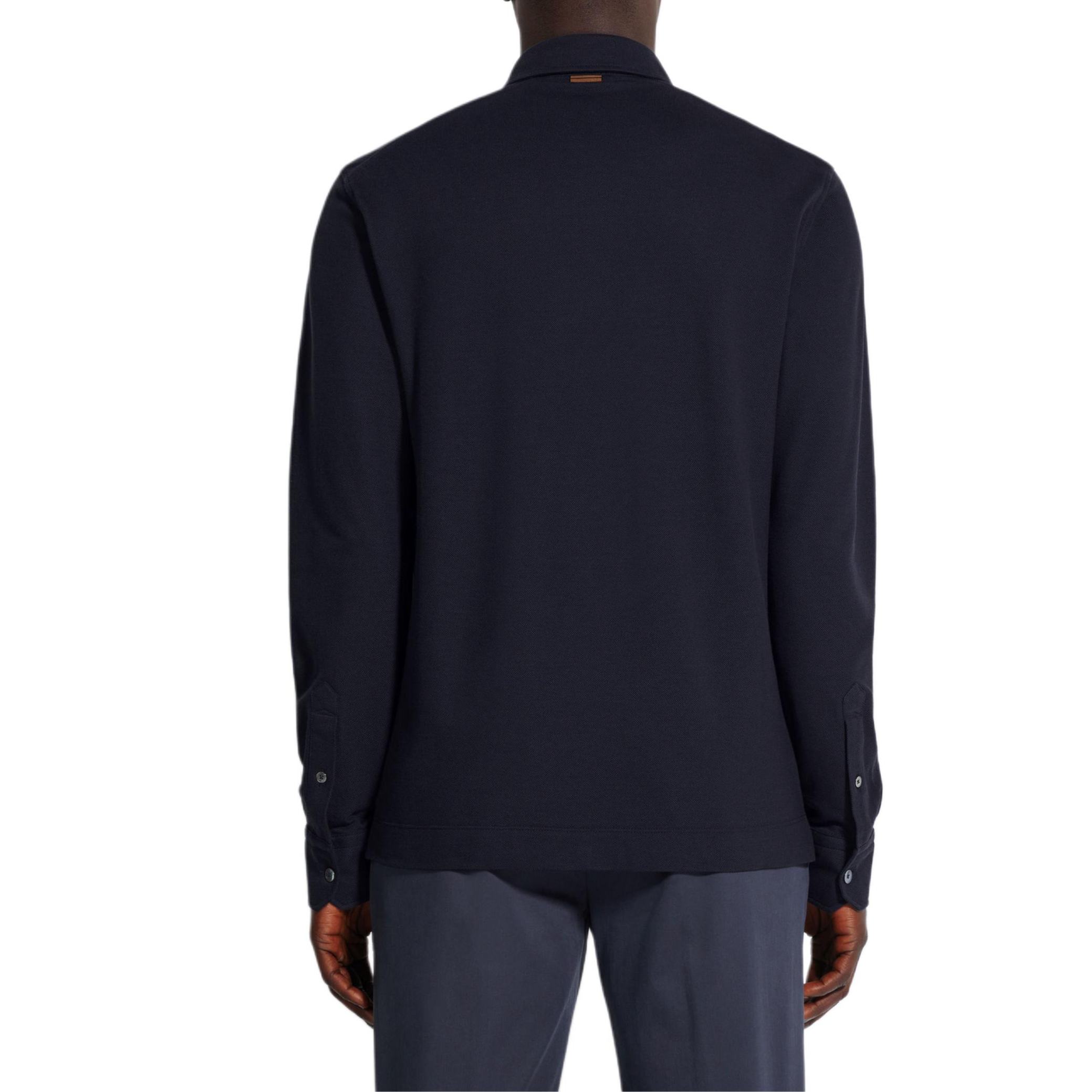 Purchase Zegna  Solid Navy Long Sleeve Polo Shirt with Chest Pocket. UE392A8-E757-B09