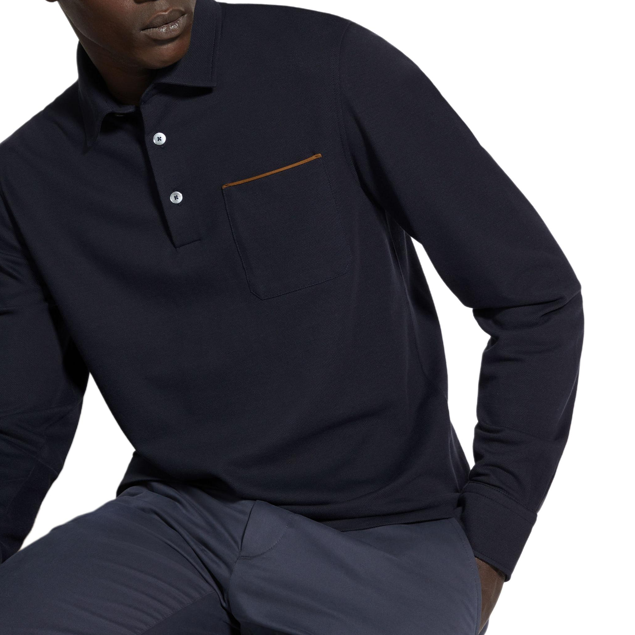 Details for Zegna  Solid Navy Long Sleeve Polo Shirt with Chest Pocket. UE392A8-E757-B09