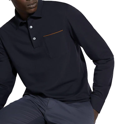Zegna Solid Navy Long Sleeve Polo Shirt with Chest Pocket. UE392A8-E757-B09 Details for Zegna Solid Navy Long Sleeve Polo Shirt with Chest Pocket. UE392A8-E757-B09