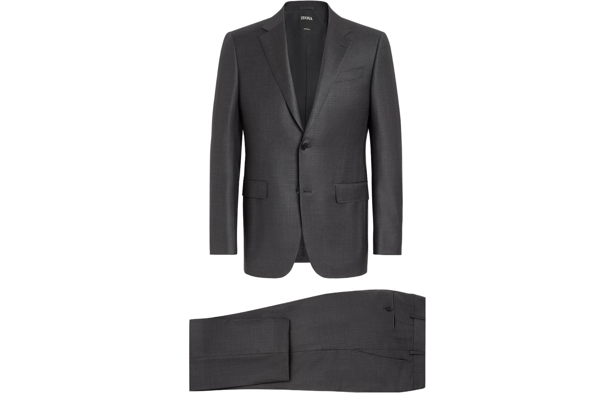 Sizing 杰尼亚 纯色单排扣翻盖口袋西装外套。 C22623-221225