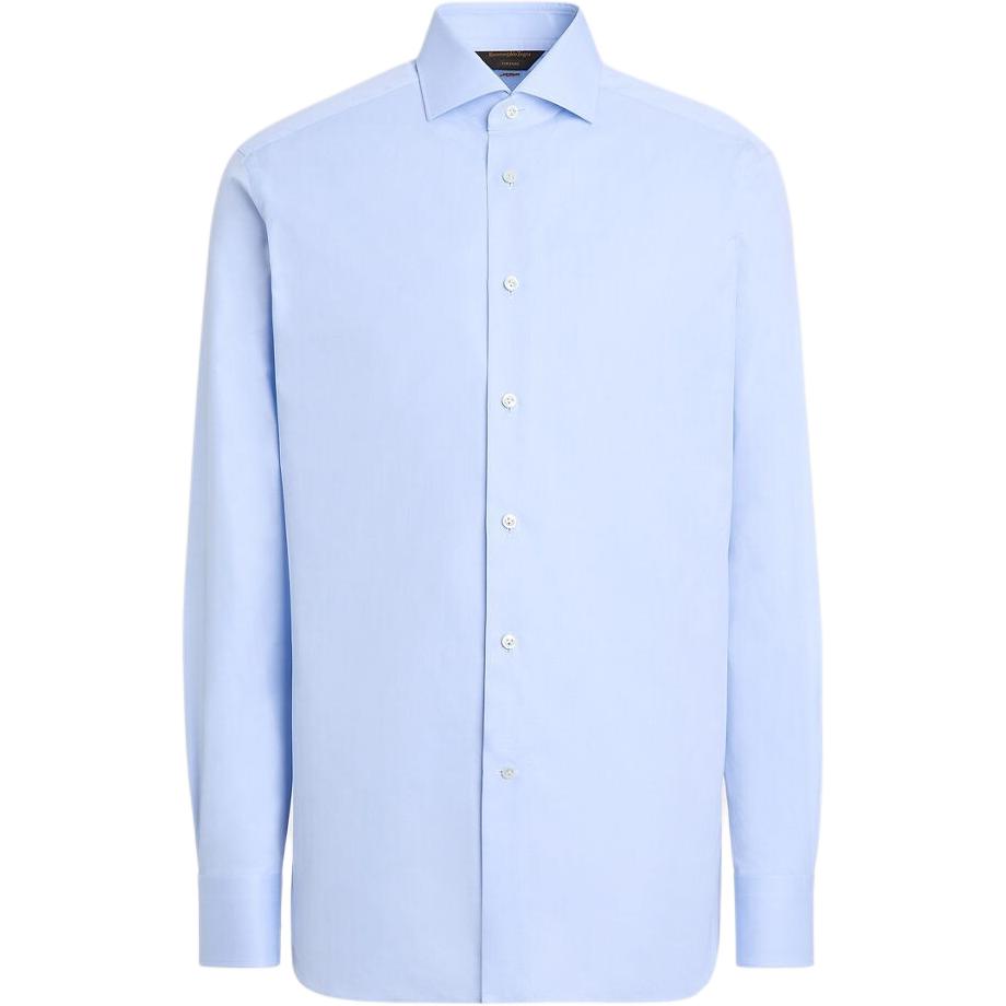 Zegna  Solid Single-Breasted Long Sleeve Shirt Light Blue C02301-9NS0LB