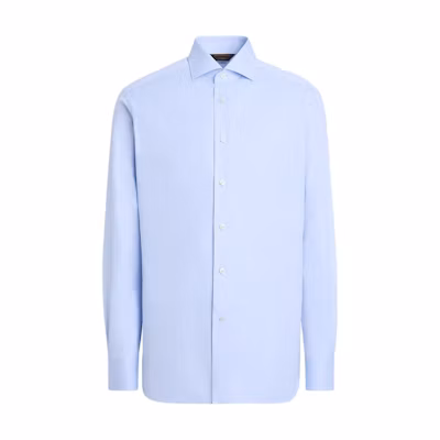 Zegna Solid Single-Breasted Long Sleeve Shirt Light Blue C02301-9NS0LB