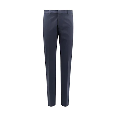 Zegna Solid Tapered Stretch Pleated Pants Dark Blue. UDI17-A7TR00-B09