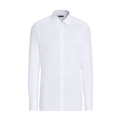 Zegna Solid White Long Sleeve Button-Down Shirt. CT1500-9MS0MT