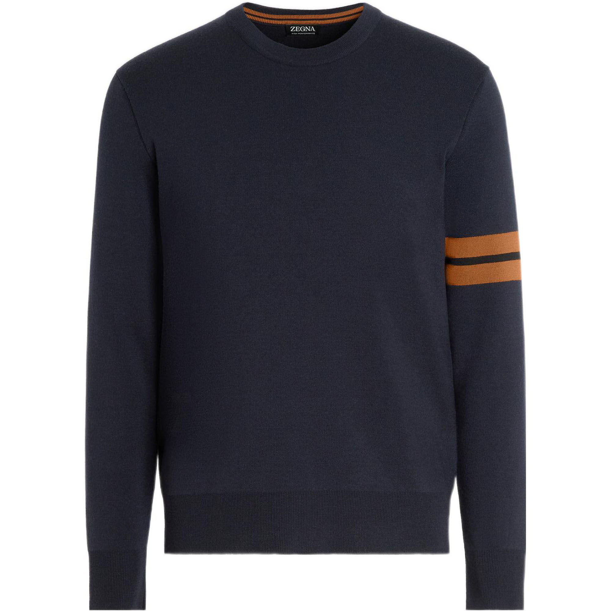 Zegna  Striped Crewneck Long Sleeve Knit Sweater Navy Blue E8M91-110-B09