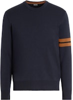 Zegna Striped Crewneck Long Sleeve Knit Sweater Navy Blue E8M91-110-B09 Zegna Striped Crewneck Long Sleeve Knit Sweater Navy Blue E8M91-110-B09