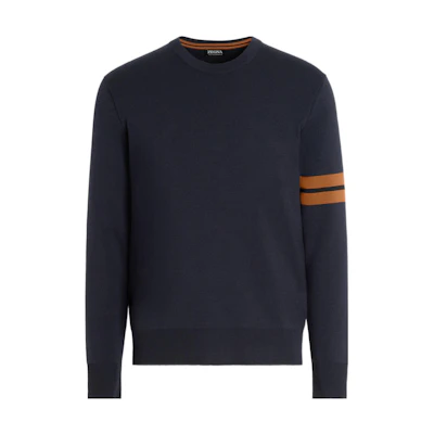 Zegna Striped Crewneck Long Sleeve Knit Sweater Navy Blue E8M91-110-B09