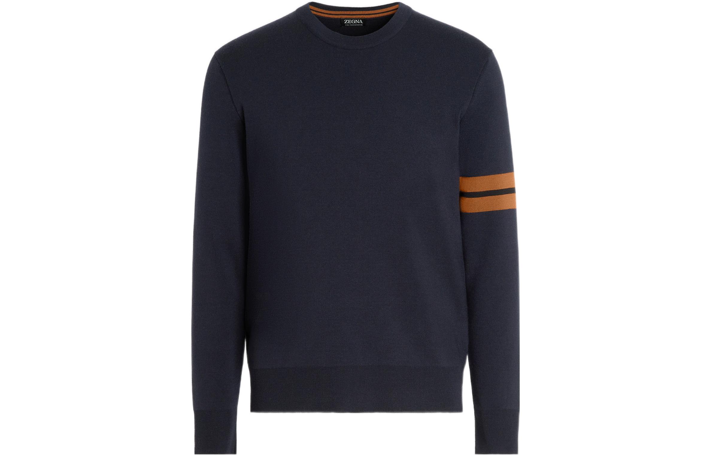 Order Jersey de punto con cuello redondo y rayas de manga larga Zegna azul marino. E8M91-110-B09