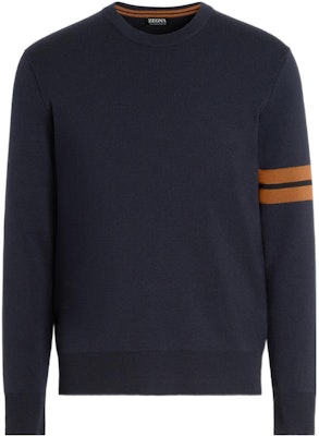 Jersey de punto con cuello redondo y rayas de manga larga Zegna azul marino. E8M91-110-B09 Order Jersey de punto con cuello redondo y rayas de manga larga Zegna azul marino. E8M91-110-B09