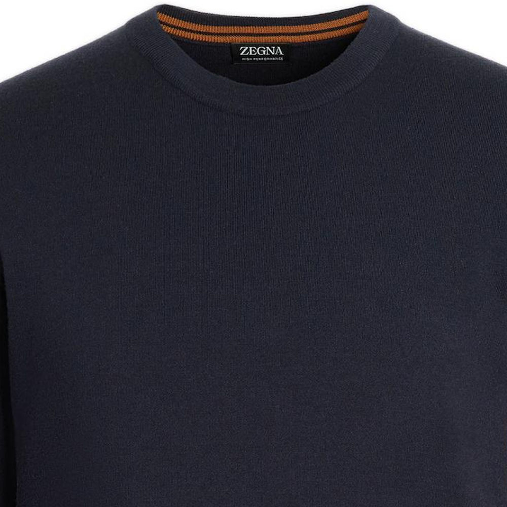 Details for Jersey de punto con cuello redondo y rayas de manga larga Zegna azul marino. E8M91-110-B09