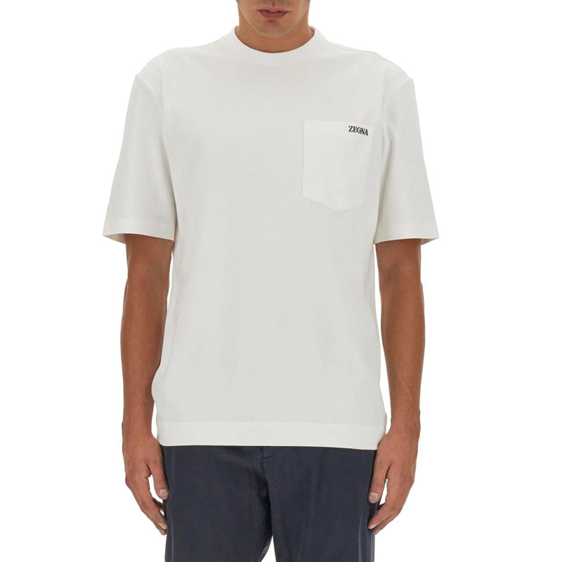 Zegna  White Crewneck Plain Pocket Short Sleeve T-Shirt UC385A6-C785-N00