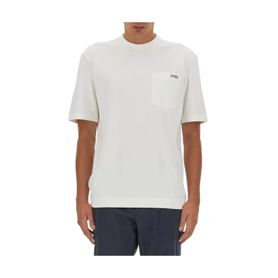 Zegna White Crewneck Plain Pocket Short Sleeve T-Shirt UC385A6-C785-N00