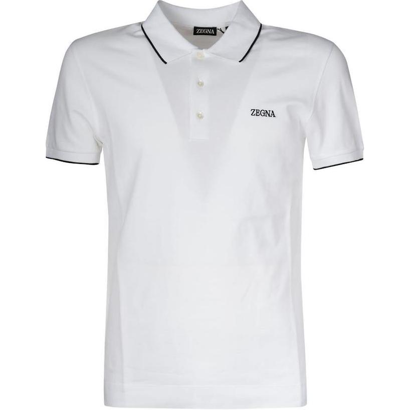 Zegna  White Short Sleeve Polo Shirt with Embroidered Lettering. RE7358A5-B746-N00
