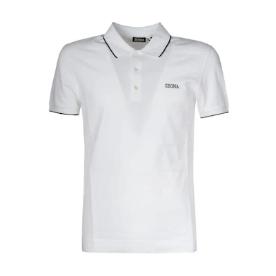 Zegna White Short Sleeve Polo Shirt with Embroidered Lettering. RE7358A5-B746-N00