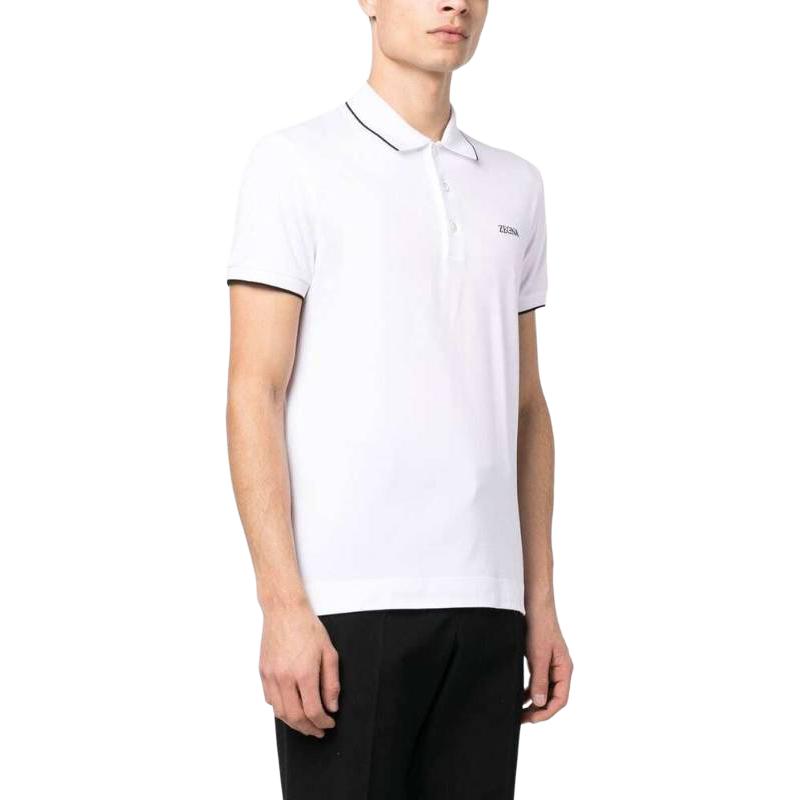 Purchase 傑尼亞白色刺繡字母短袖Polo衫 RE7358A5-B746-N00