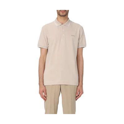 Zegna Beige Polo Shirt with Solid Color and Letter Print Design. UD358A7D746N03