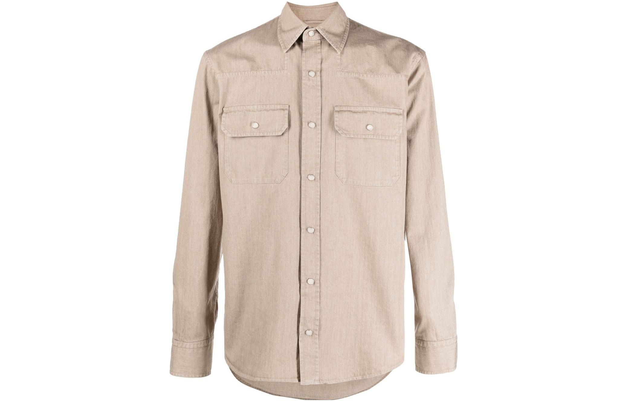 Zegna Beige Solid Color Long Sleeve Shirt for Men UBX14A5STT3