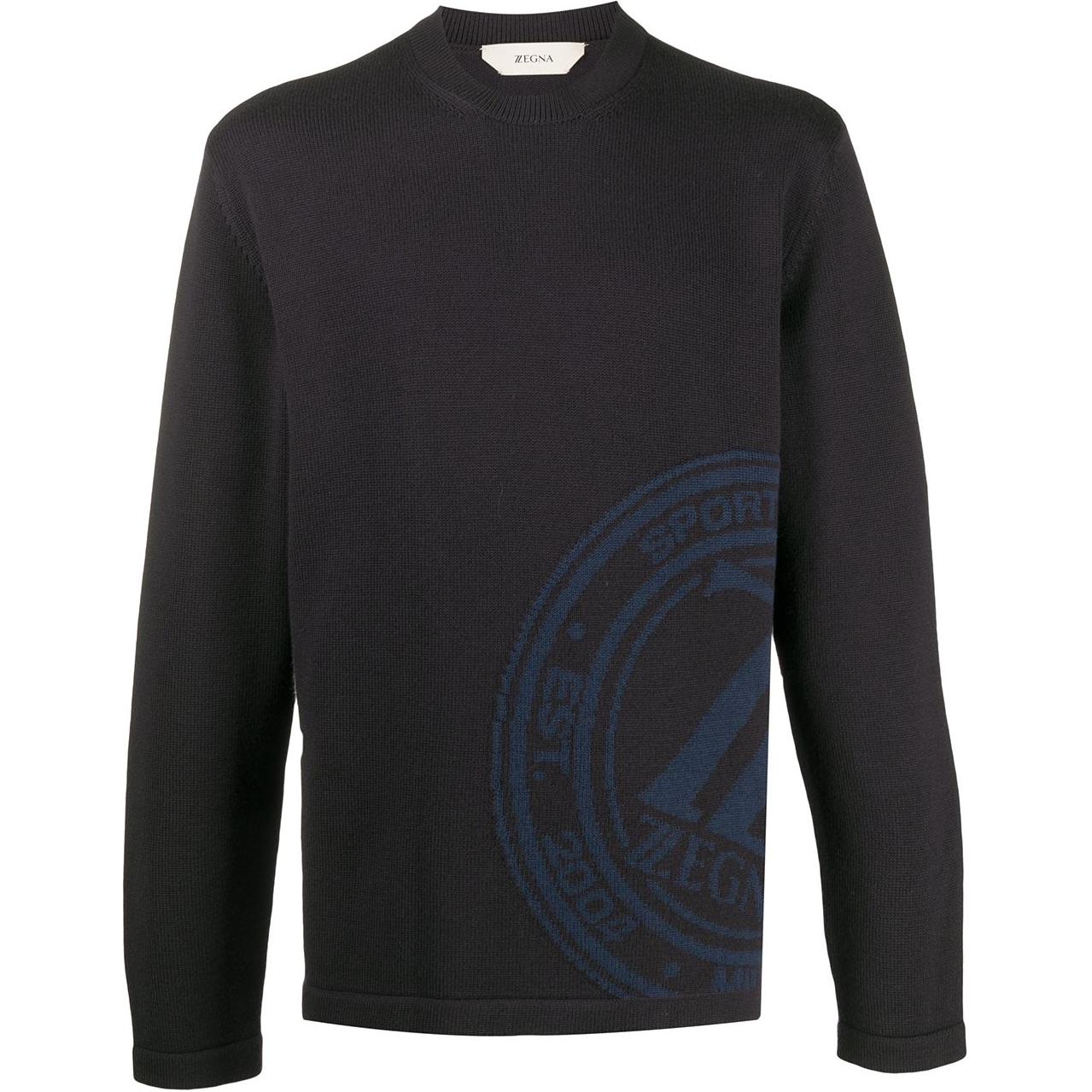 Zegna Black Crewneck Pullover Sweatshirt with Logo VVP85-ZZ118-B09