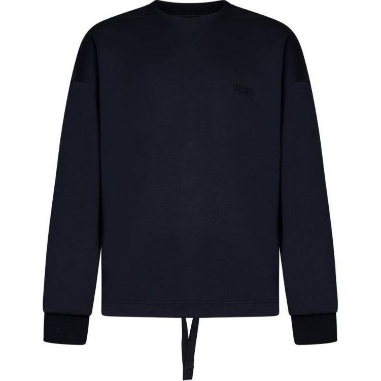 Zegna Blue Crewneck Pullover Sweatshirt with Embroidered Logo N6MGI1830-412