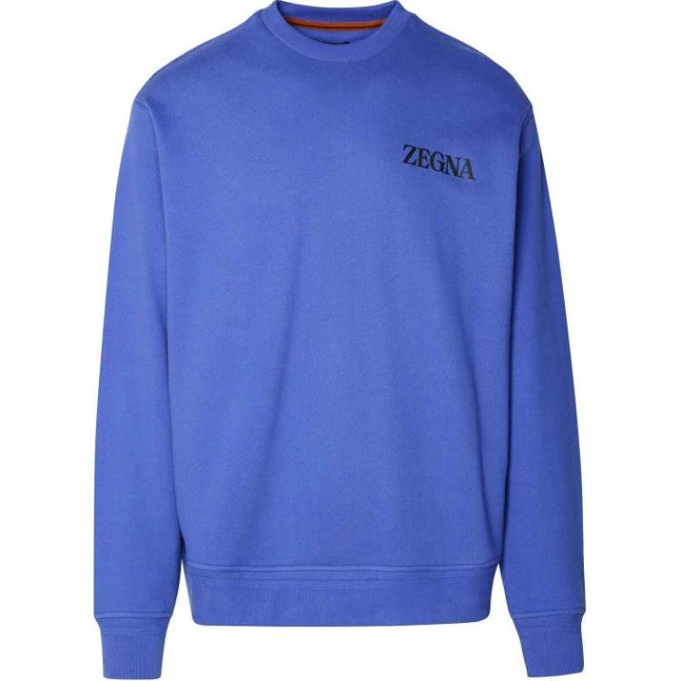 Zegna Blue Loose-Fit Crewneck Letter Pullover Sweatshirt RUD522A7-D872-A07