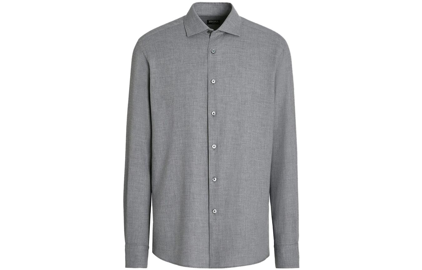Zegna Cashco  Grey Long Sleeve Solid Color Button-Up Shirt. E8X44A6-SRF5-046