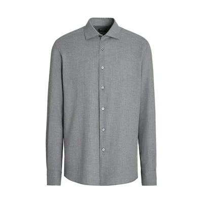 Zegna Cashco Grey Long Sleeve Solid Color Button-Up Shirt. E8X44A6-SRF5-046