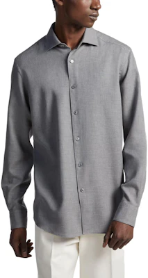 Zegna Cashco Grey Long Sleeve Solid Color Button-Up Shirt. E8X44A6-SRF5-046 Shop Zegna Cashco Grey Long Sleeve Solid Color Button-Up Shirt. E8X44A6-SRF5-046