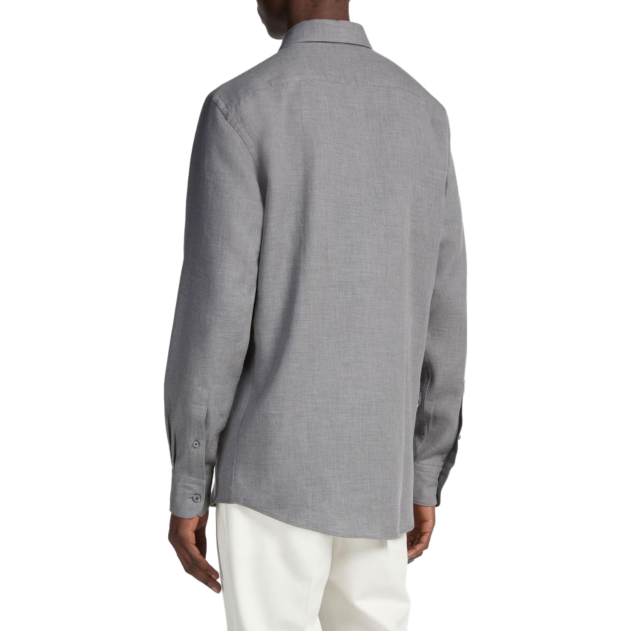 Purchase Zegna Cashco  Grey Long Sleeve Solid Color Button-Up Shirt. E8X44A6-SRF5-046