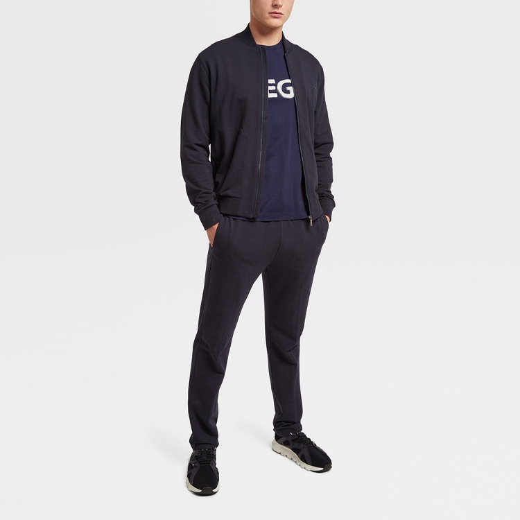 Lookbook Zegna 經典抽繩純色針織休閒長褲 海軍藍 V8451-ZZP16-B09