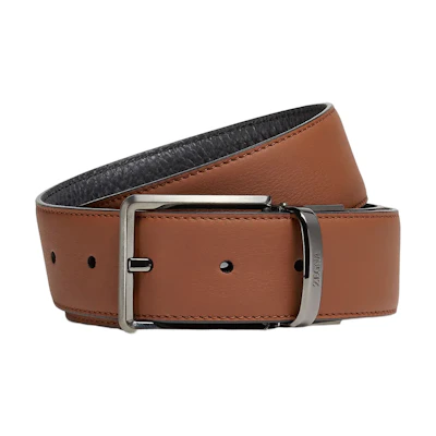 Zegna Elegant Fashion Reversible Leather Belt for Men in Camel Brown, 3.5cm Wide. LHACR-B022UZ-CUN