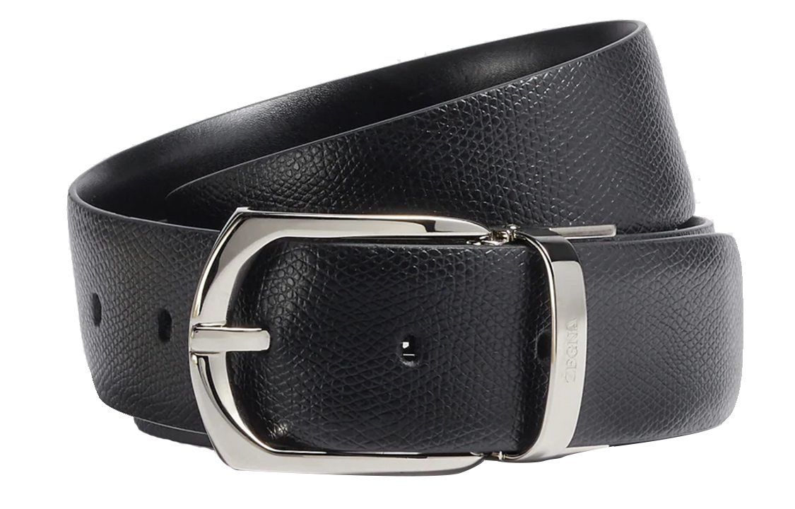 Zegna Embossed Buckle Leather Belt for Men - Black, 3.5cm Wide. LUALP B005PZ NER