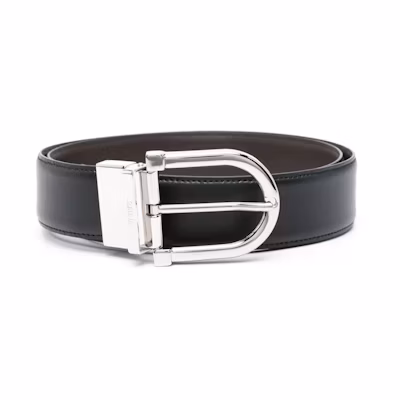 Zegna Engraved Logo Pin Buckle Leather Belt for Men - Black, 3.5CM Wide. LHVICB008PZ