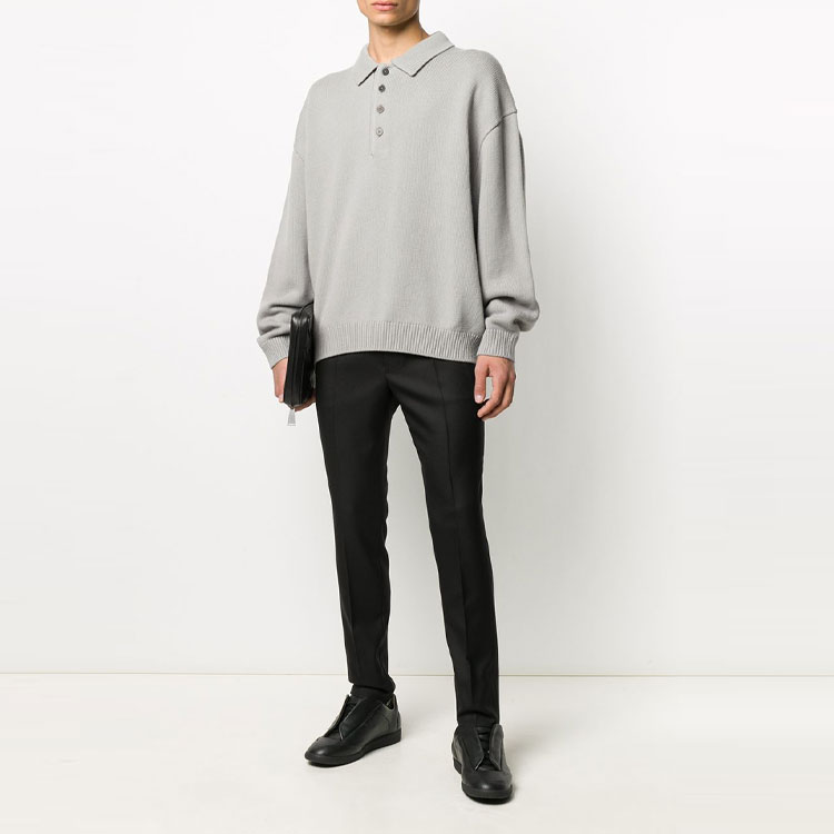 Lookbook Zegna FW21 中腰剪裁黑色休閒西裝長褲。 75XEN-28CF-G17