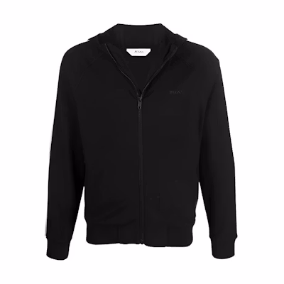 Zegna FW21 Black Logo Sweatshirt with Striped Detail VV45-1ZZ-854