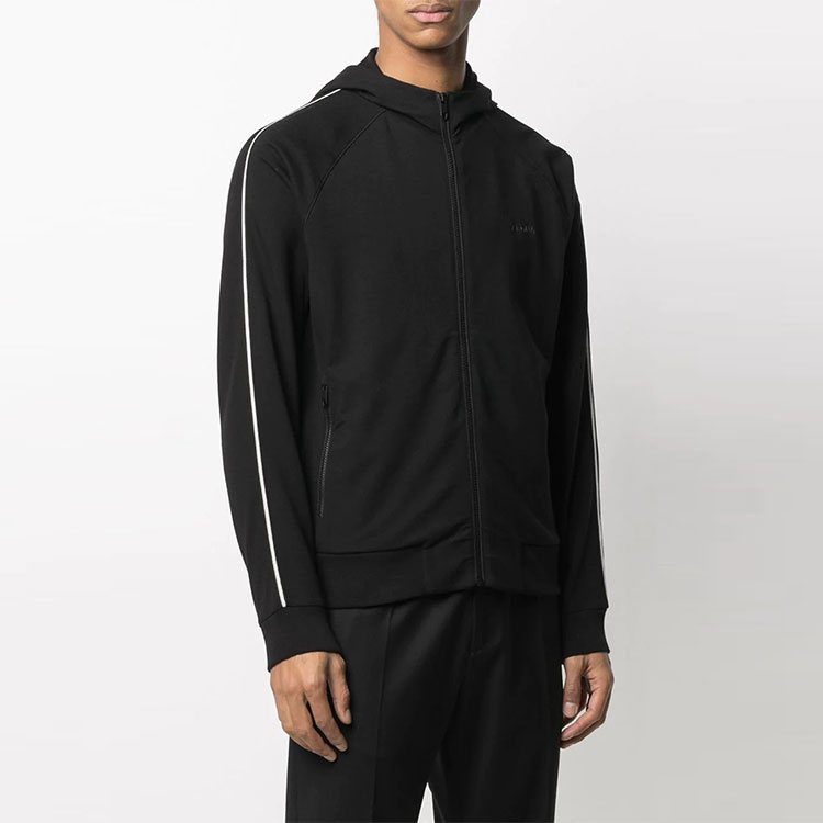 Shop Zegna FW21 黑色條紋細節款標誌印花運動衫 VV45-1ZZ-854