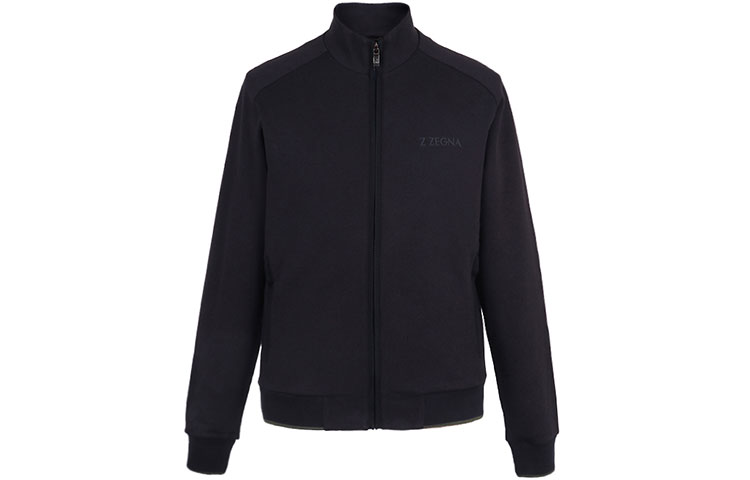 Zegna FW21 Navy Cotton Zip-Up High-Neck Sweatshirt Jacket VT458-ZZ870-B09
