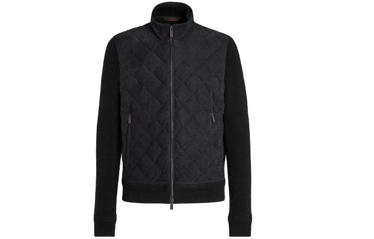 Zegna FW21 Quilted Panel Stand Collar Jacket Black UVPNP-V168-001