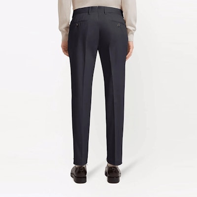 Zegna FW21 修身摺疊拉鍊西裝長褲 男 灰藍色 U8I03-TR14-384 Shop Zegna FW21 修身摺疊拉鍊西裝長褲 男 灰藍色 U8I03-TR14-384