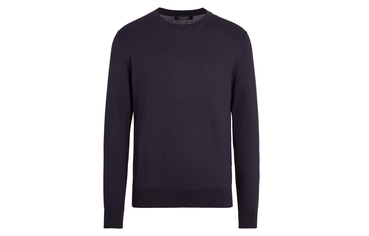 Zegna FW21 Solid Cotton Crewneck Sweatshirt Deep Blue UUC90-110-B09