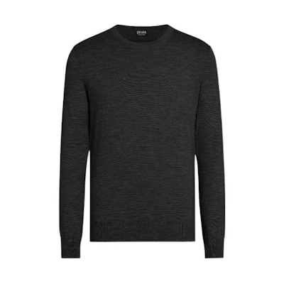Zegna FW22 Black Crewneck Cashmere Sweater. E8J00-110-K09