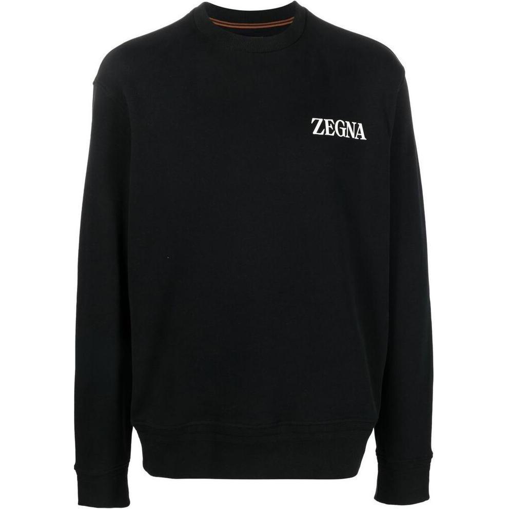 Zegna FW22  Black Crewneck Sweatshirt with Logo Print. UA522ACT872K09