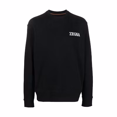 Zegna FW22 Black Crewneck Sweatshirt with Logo Print. UA522ACT872K09