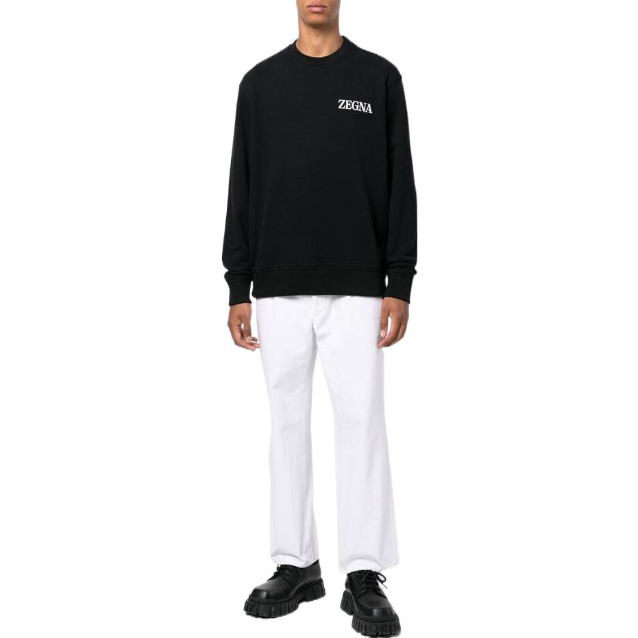 Shop Zegna FW22 黑色圓領衛衣帶印花Logo。 UA522ACT872K09