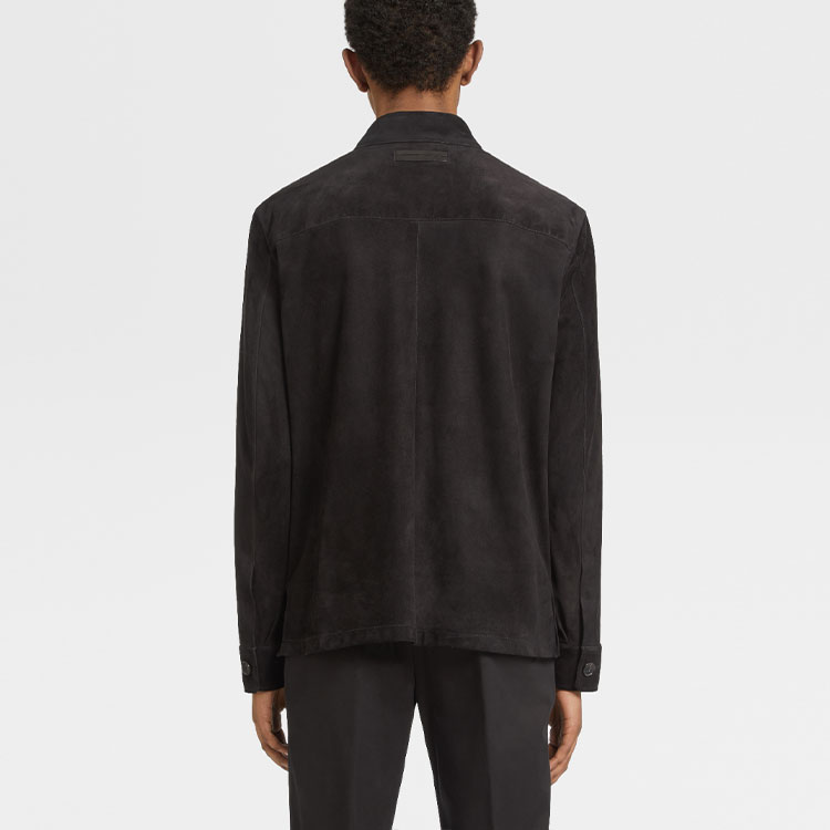 Purchase Zegna 秋冬22 黑色真皮翻領襯衫外套 UAPSG-A260-001