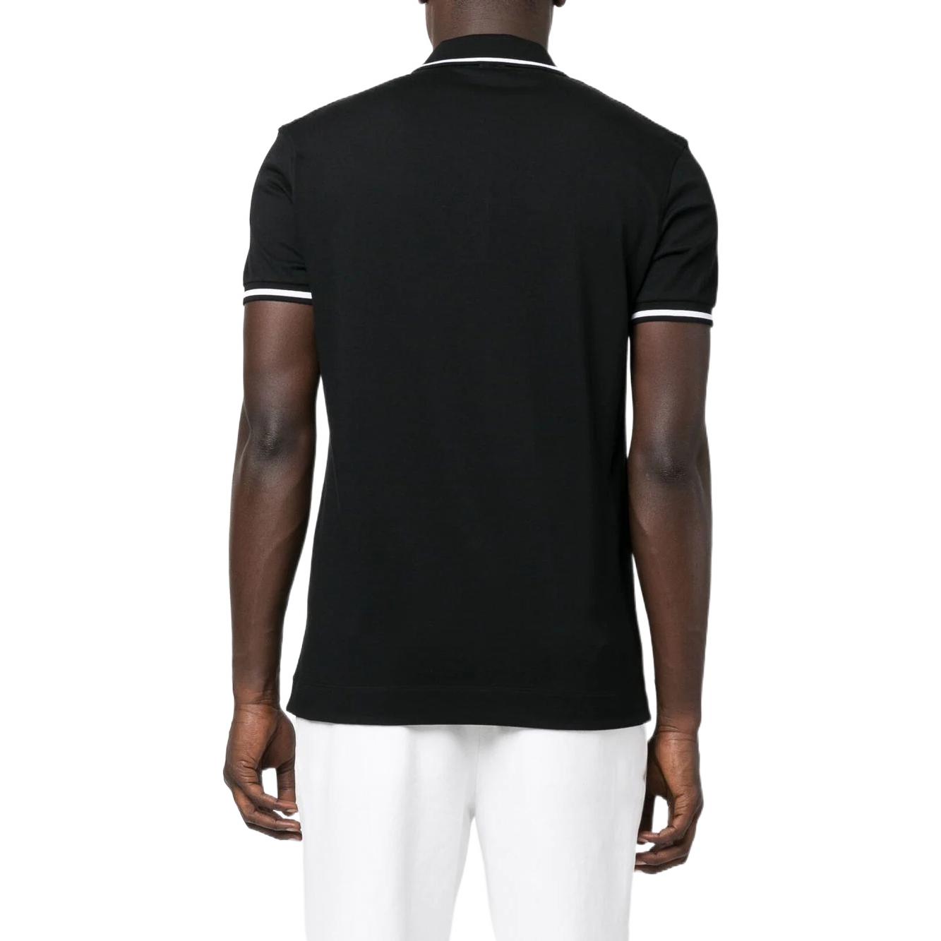 Shop Zegna FW22 黑色短袖POLO衫附Logo印花及條紋滾邊。 UA358A746K09